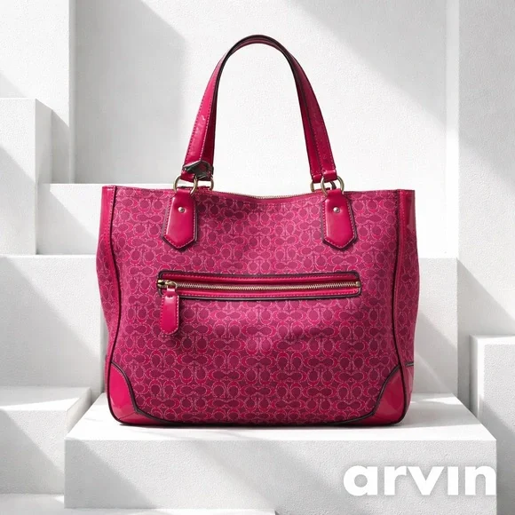 Coach Magenta Pink Raspberry Gold Patent Trim Shoulder Bag - Picture 14 of 15